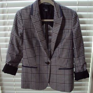 TOMMY HILFIGER WOMENS SUIT JACKET One Button BLAZER PLAID SZ 8